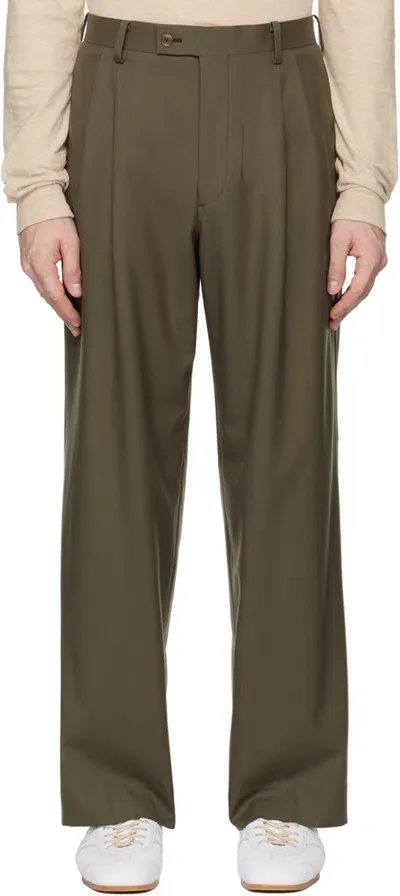 Auralee Khaki Super Fine Tropical Wool Trousers In Dark Khaki