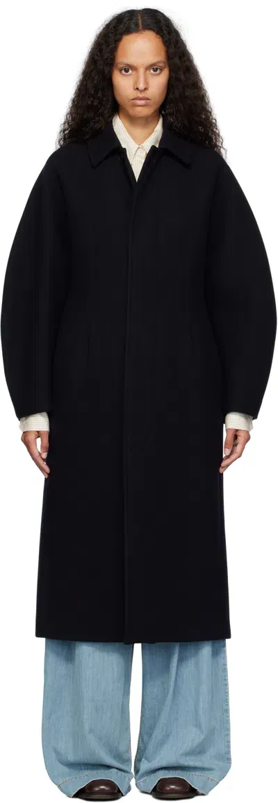 Auralee Navy Sponge Wool Melton Soutien Collar Coat In Dark Navy