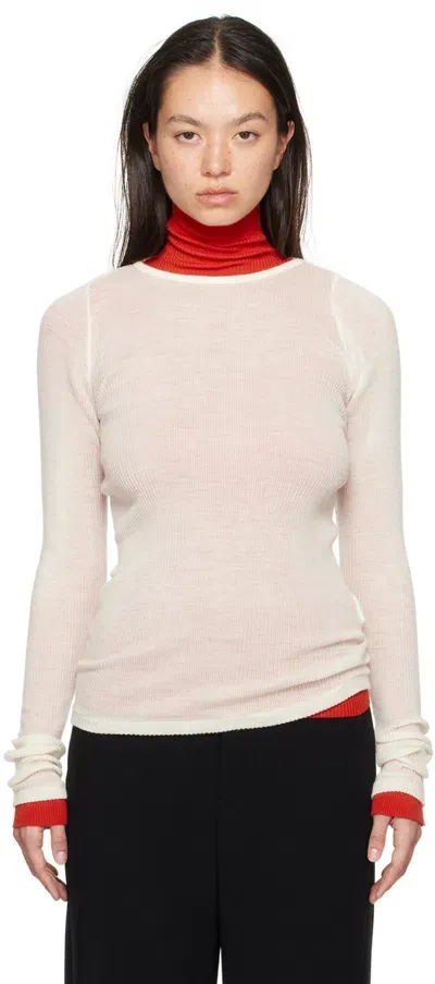 Auralee Off-white Wool Soft Rib Crew Neck Sweater In Ivory