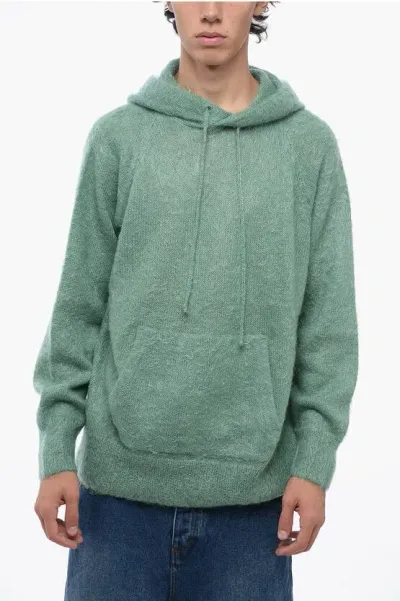 Auralee Patch Pocket Sweater With Hood In Green