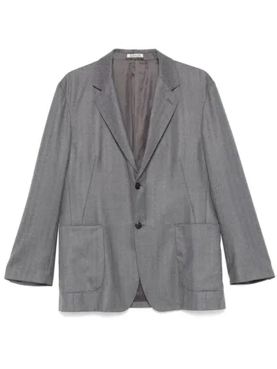 Auralee Pinstriped Flannel Blazer In Grey