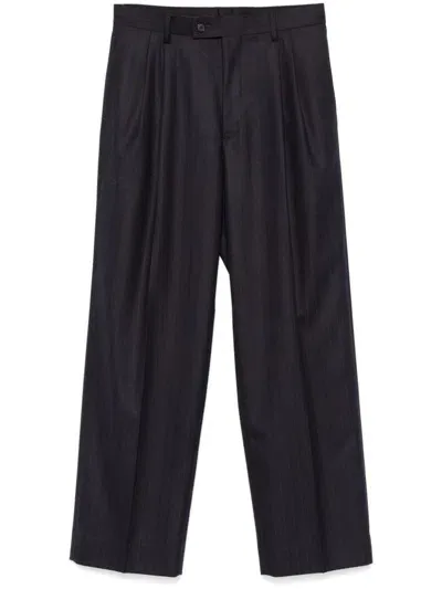 Auralee Pinstriped Flannel Trousers In Blue