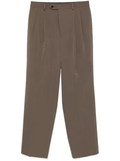 Auralee Pleated Wool Trousers In Brown