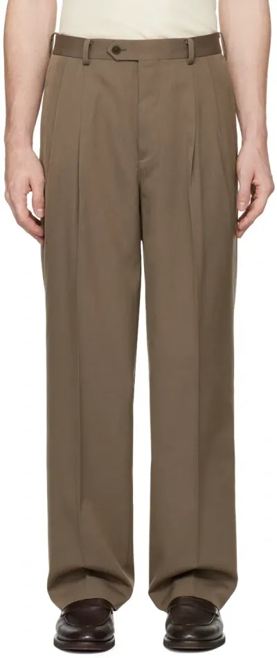 Auralee Taupe Light Wool Max Gabardine Two-tuck Trousers In Brown