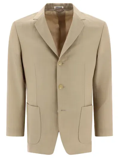 Auralee Tropical Wool And Mohair Blazer Jackets In Beige