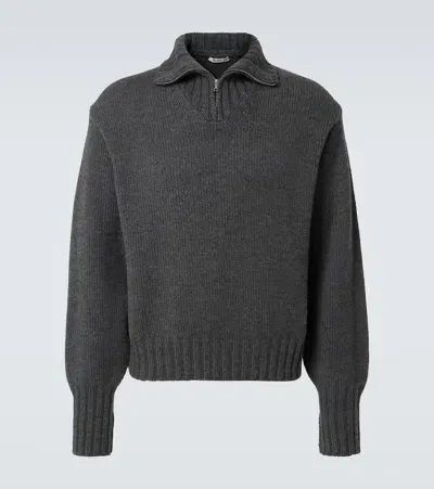 Auralee Wool Half-zip Sweater In Grey