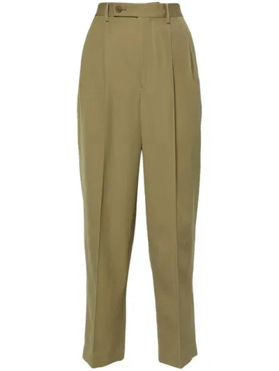 Auralee Pleat-detail Wide-leg Trousers In Green