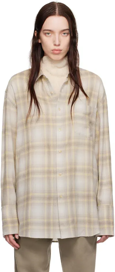 Auralee Yellow Airy Wool Check Shirt In Yellow Gray Check