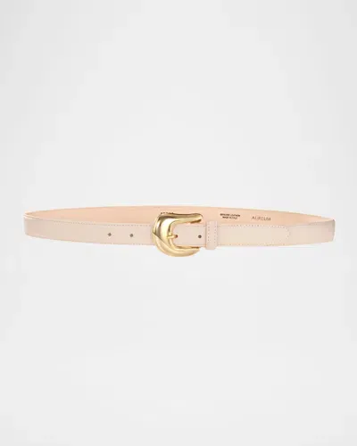 Aureum Collective Leather Belt W/ Golden Hardware In Cream