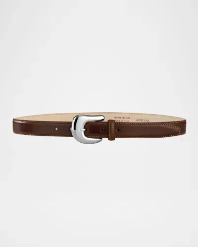 Aureum Collective Leather Belt W/ Golden Hardware In Tobacco