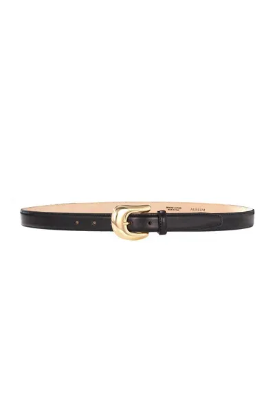 Aureum Statement Buckle Belt In Black & Gold