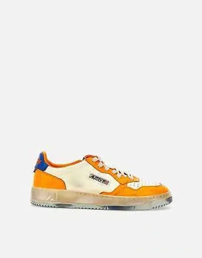 Pre-owned Autry Avlm Bc04 Sneakers Aus Leder Mit Used-effekt 100% Original In White-orange-blue