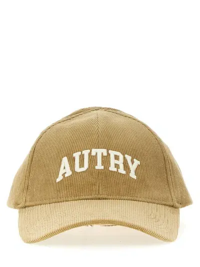 Autry Logo Embroidered Corduroy Baseball Cap In Beige