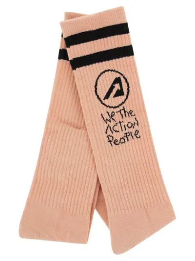 Autry Logo Jacquard Stretch Socks In Pink