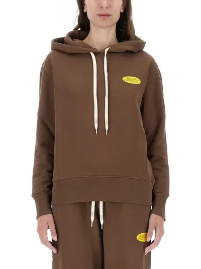 Autry Logo Printed Jersey Hoodie In Brown