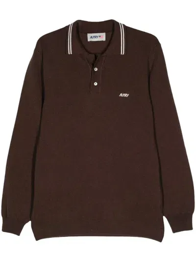 Autry Ribbed-knit Polo Shirt In Brown