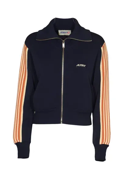 Autry Stripe Sleeve Logo Detail Jacket In Blue