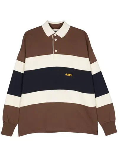 Autry Striped Jersey Polo Shirt In Brown