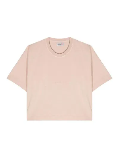 Autry Logo-debossed Cotton T-shirt In Pink