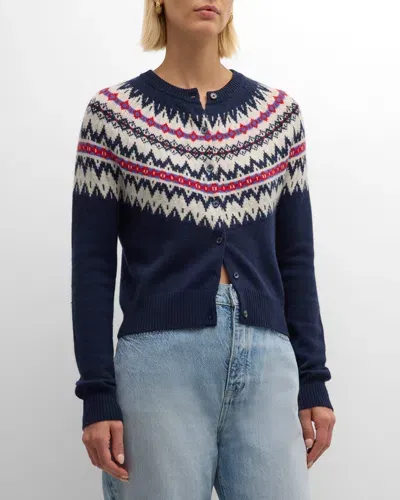 Autumn Cashmere Cashmere Fair Isle Cardigan In Navy Combo