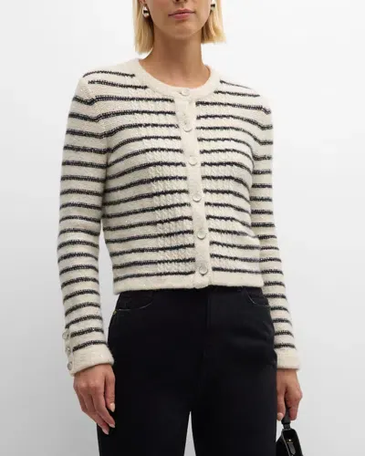 Autumn Cashmere Striped Cable-knit Sequin Jacket In Frostjet