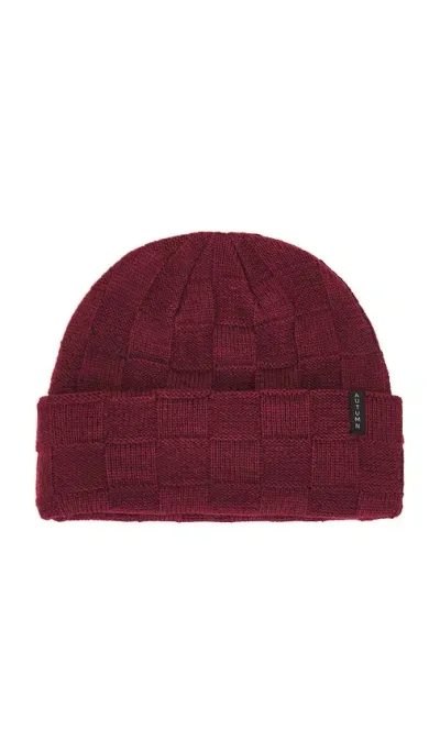 Autumn Headwear Checkered Knit Beanie In Burgundy