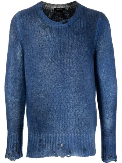 Avant Toi Faded-effect Distressed Jumper In Blue