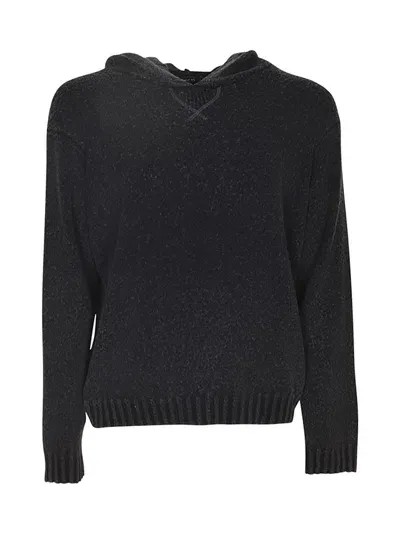 Avant Toi Hooded Knitted Sweater In Navy