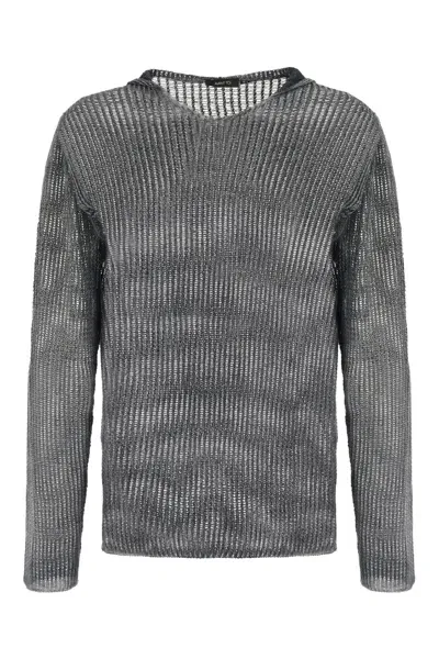 Avant Toi Melange Grey Mesh Sweater In 00007