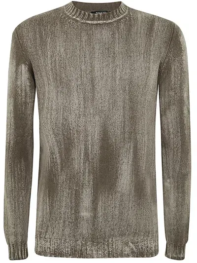 Avant Toi Tonal Effect Round Neck Off Gauge Pullover In Brown