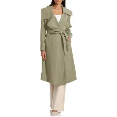 Avec Les Filles Belted Drape Trench Coat In Sage