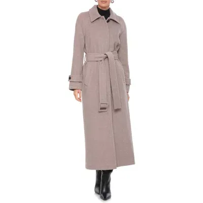 Avec Les Filles Button Back Belted Coat In Coco Dust