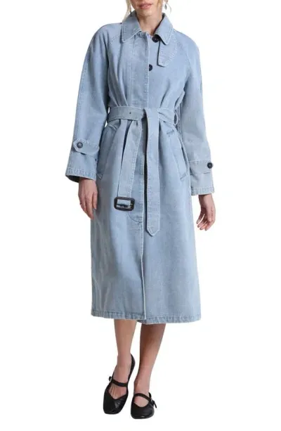 Avec Les Filles Denim Trench Coat In Light Wash