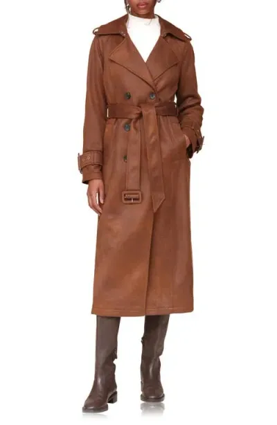 Avec Les Filles Double Breasted Faux Suede Trench Coat In Espresso