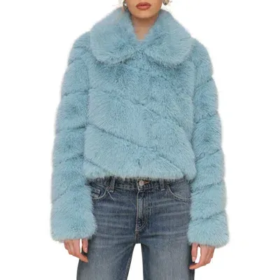 Avec Les Filles Faux Fur Crop Jacket In Seafoam