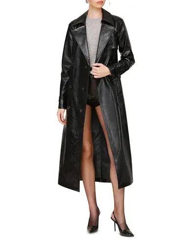 Avec Les Filles Faux Leather Trench Coat In Black