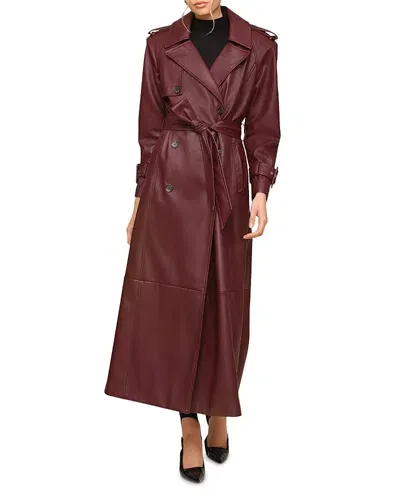 Avec Les Filles Faux Leather Trench Coat In Mulberry