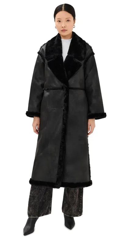 Avec Les Filles Faux Shearling Longline Coat Black