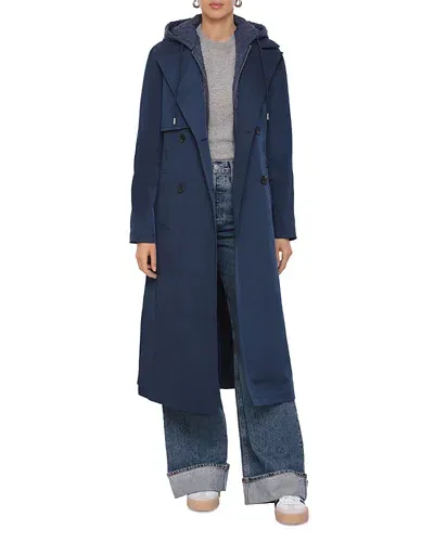 Avec Les Filles Mixed Media Trench Coat In Navy