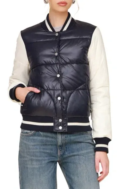 Avec Les Filles Quilted Water Resistant Bomber Jacket In Navy-ivory