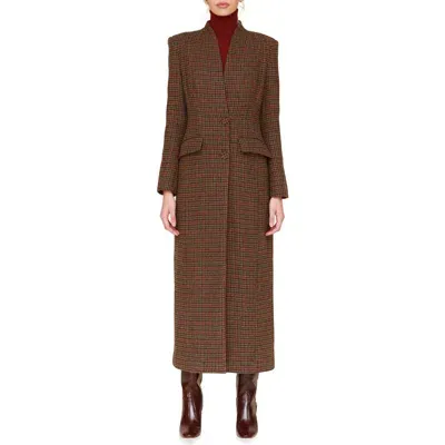 Avec Les Filles Stand Houndstooth Tailored Maxi Coat In Hunter Plaid