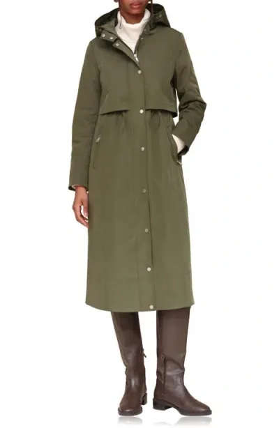 Avec Les Filles Water Resistant Twill Hooded Coat In Olive