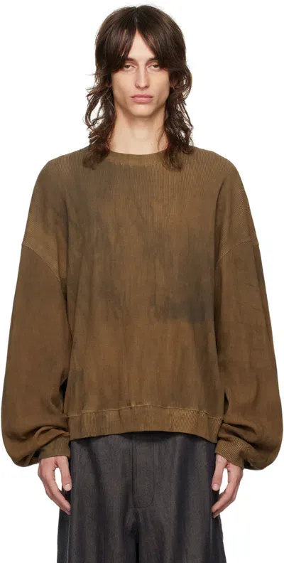 Aviva Jifei Xue Brown Boxy Crewneck Sweatshirt In Dark Kakishibu Cotto