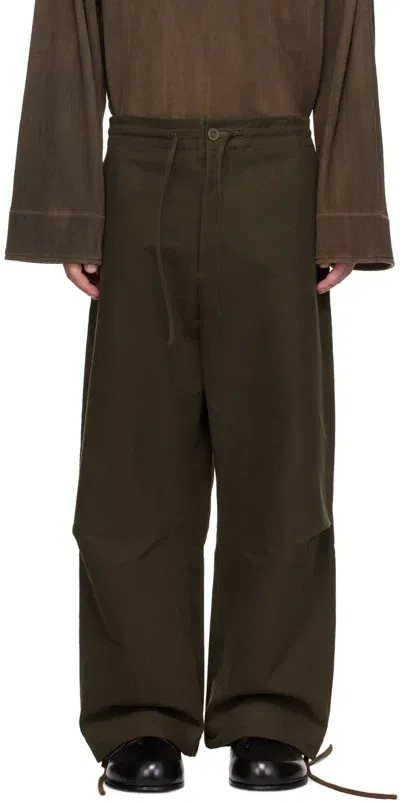 Aviva Jifei Xue Khaki Parachute Trousers In Dark Olive Cotton Br