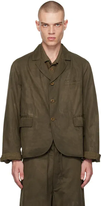 Aviva Jifei Xue Khaki Relaxed Blazer In Dark Moss Waxed Cott