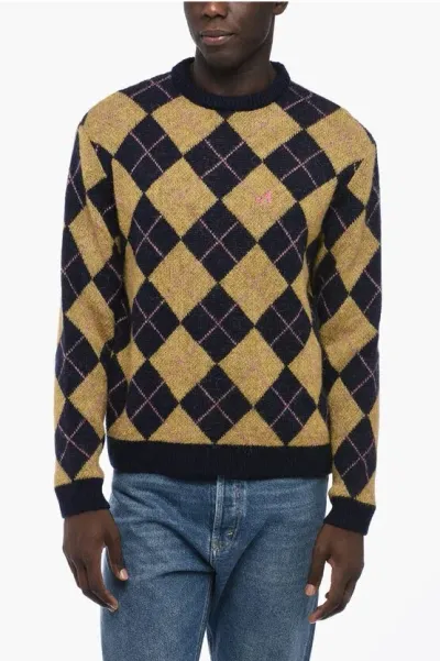 Awake New York Argyle Motif Crew-neck Sweater In Blue