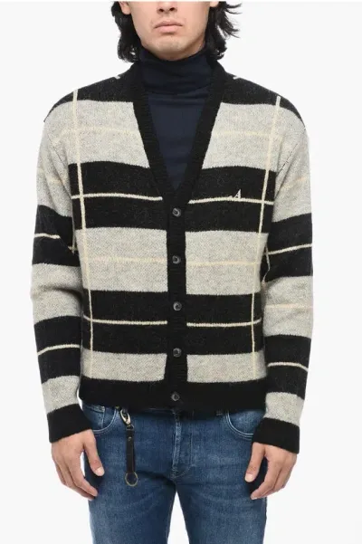 Awake New York Two-tone Striped V-neck Cardigan In Gray