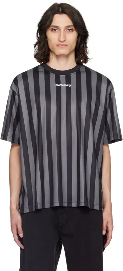 Awake Ny Logo-embroidered Striped T-shirt In Black