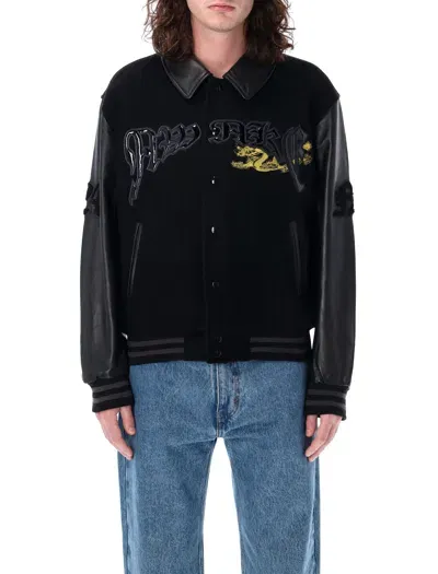 Awake Ny Dragon Embroidered Varsity Jacket In Black