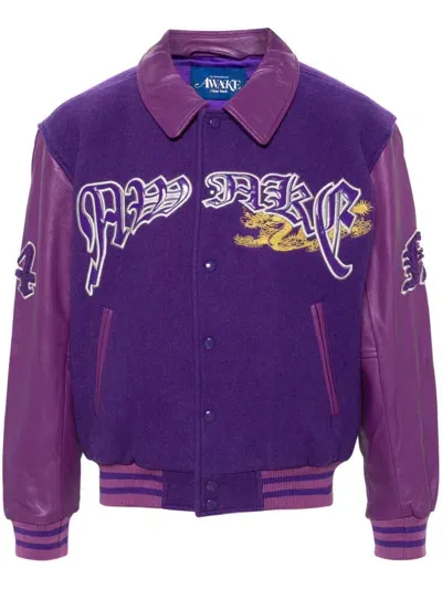 Awake Ny Varsity Felted Bomber Jacket In Violet